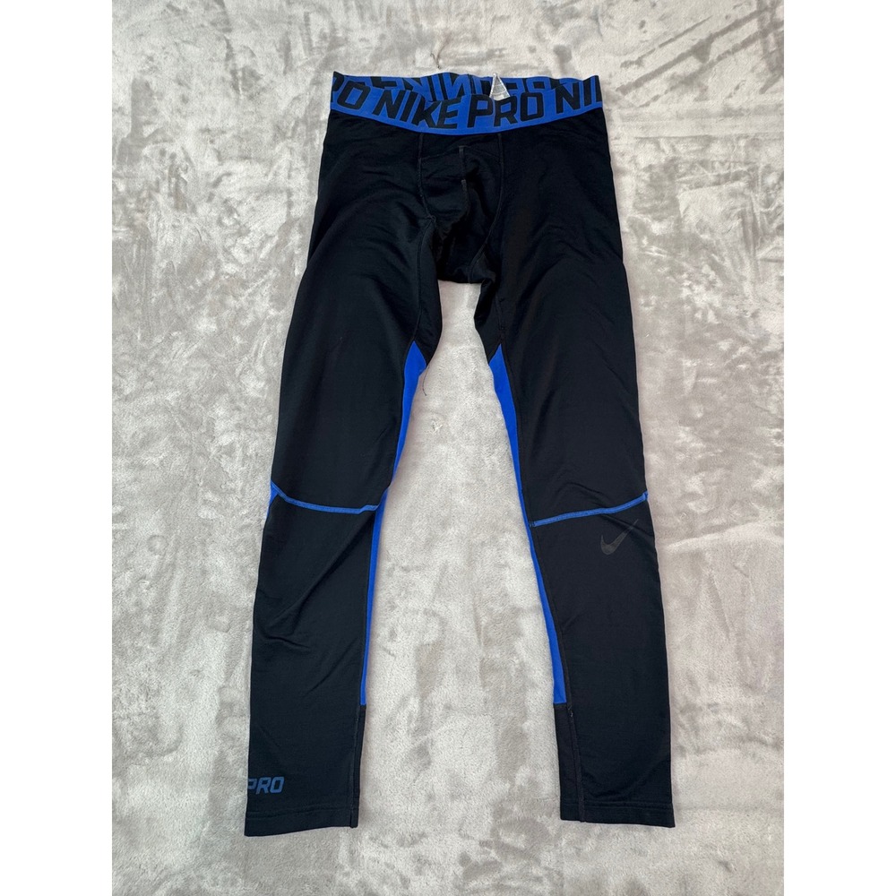Nike Pro Hyperwarm Mens XL Black Blue Compression Tights Leggings 802002-011